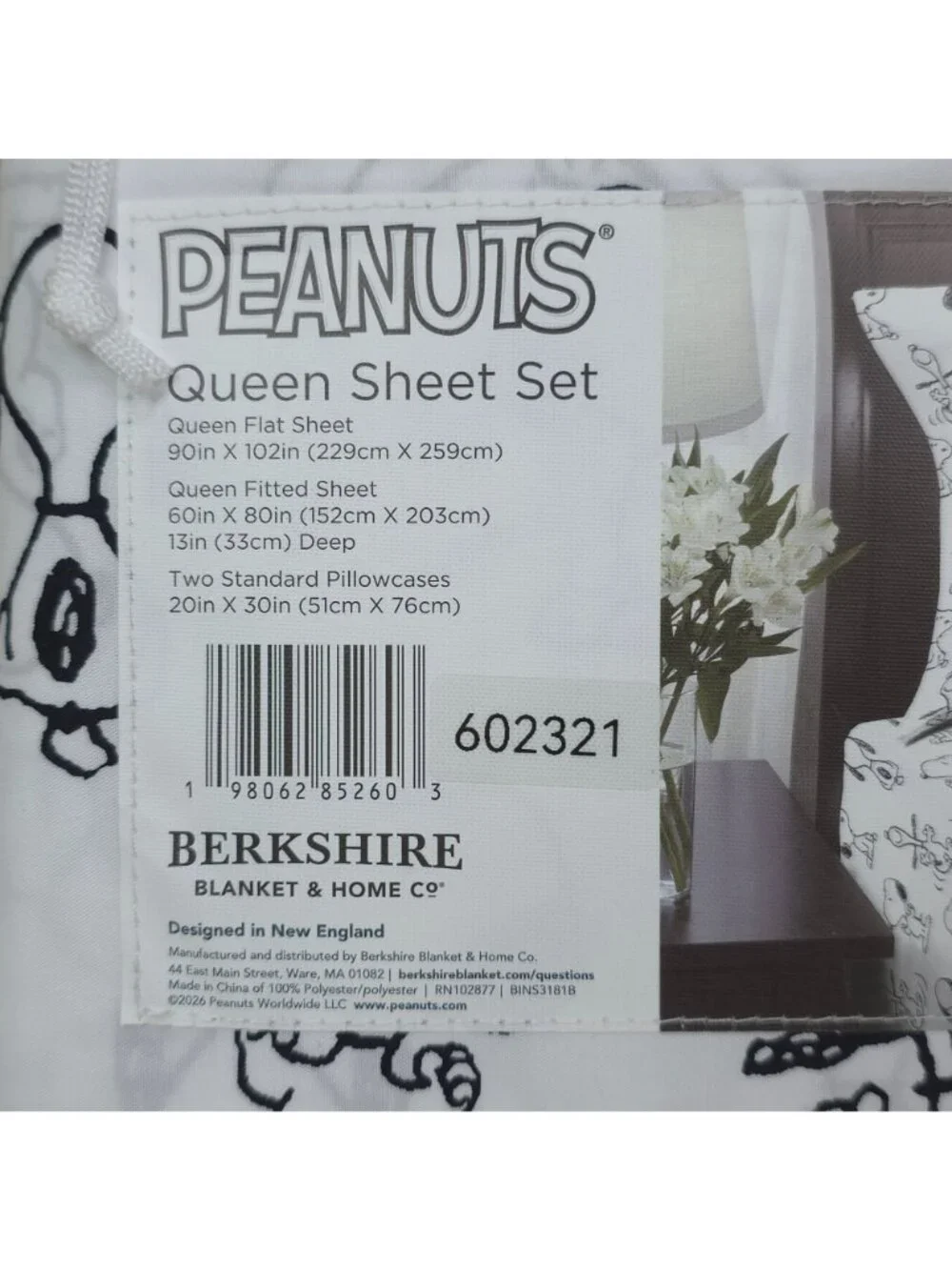 Peanuts Snoopy & Woodstock Queen Size Sheet Set By Berkshire Classic Black White